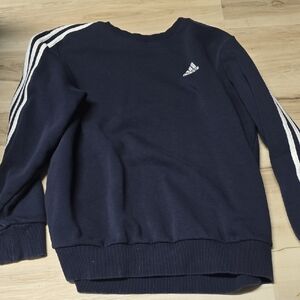 adidas Navy Crew Sweatshirt with White Stripes